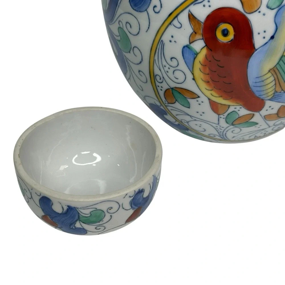 Ginger Jar Mid Century Chinese  - Floral Birds Parrot - World Bank Era